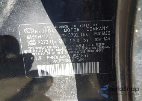 2013 Hyundai Elantra Limited из США, поврежденный, VIN KMHDH4AE7DU541651